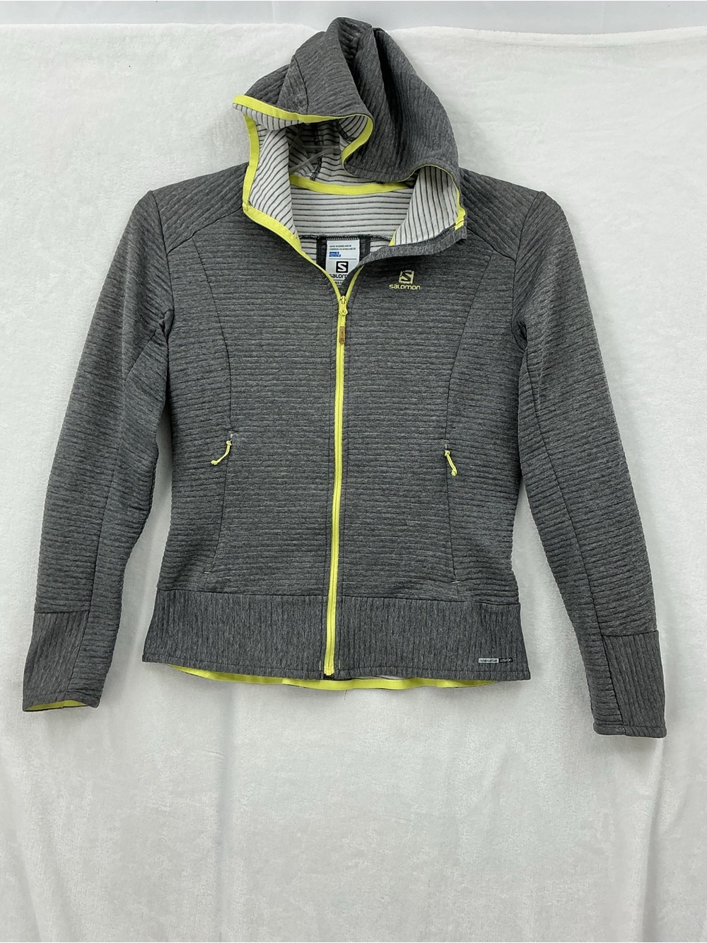 Salomon Gray Hooded Bomber Jacket with Yellow Trim 1158